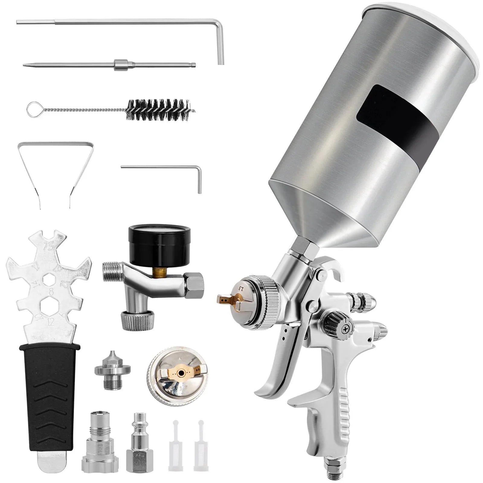 Auto Gun, Touch-Up Sets, with Gravity Feed Clear/Top 1.3/1.7mm Stainless HVLP Gun for Fluid Spray Performance Aluminum High Cup SKYSHALO & Coat Automotive 1000cc Paint, Spray Tip Primer,