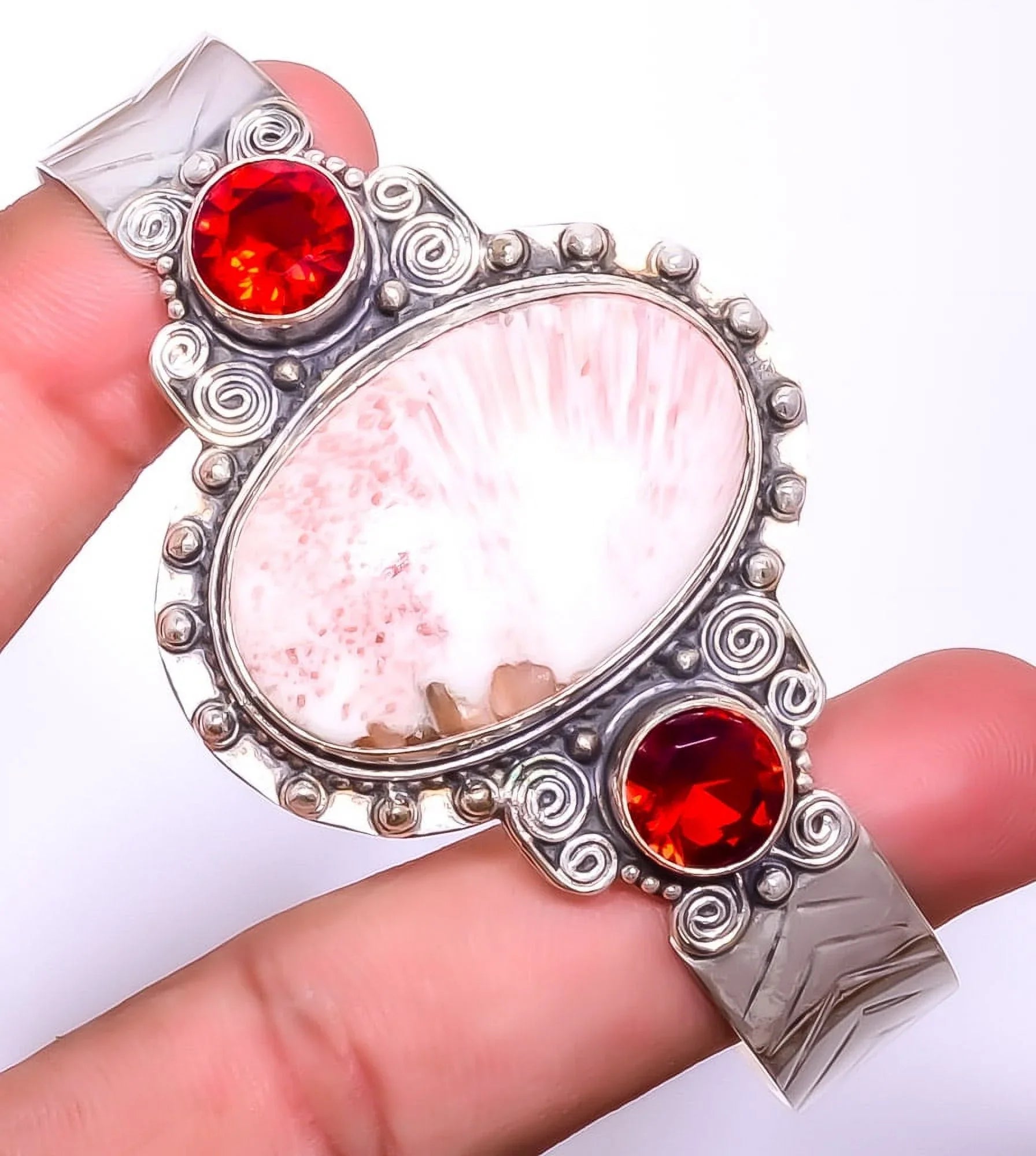 Birthday Jewelry Beautiful 925 Woman Valentine's Day India - T919, Girls Cuff Adst. Silver Bali For & Garnet & Gift, Scolecite Plated Orange Gift,