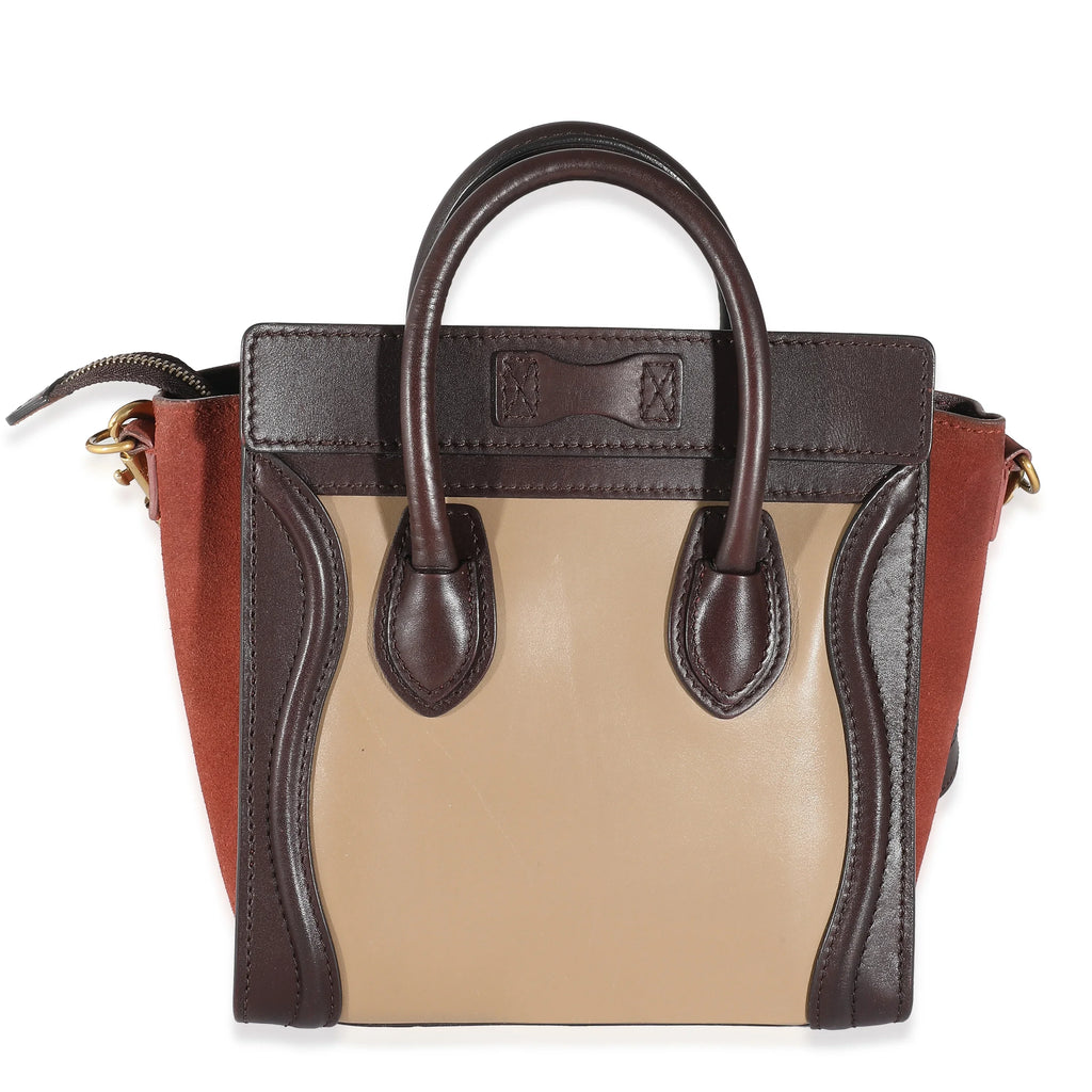 Leather Burgundy Suede Tri-Colour Brown Celine Nano Beige Luggage Pre-Owned