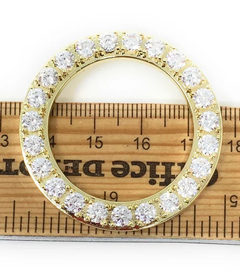 Diamonds Yellow Simulated 32mm Custom Insert Stainless Gold Solid Bezel 14K Rolex Cover Case Watch Steel Finish