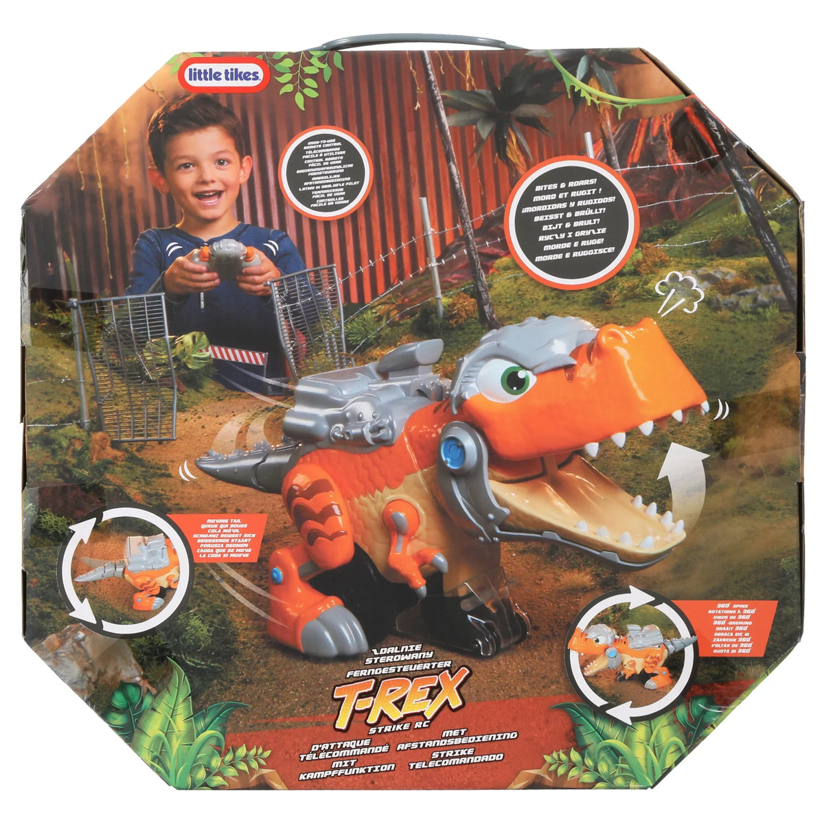 Control 5 360 Tikes Toys Old Music Little Chompin' That SFX- Plays Gifts 6+ for Girls Toy Kids, Spins & Years Strike Remote for Ages 4 Degree RC Roars, and Dinosaur Boys Vehicle T-Rex Full with Car
