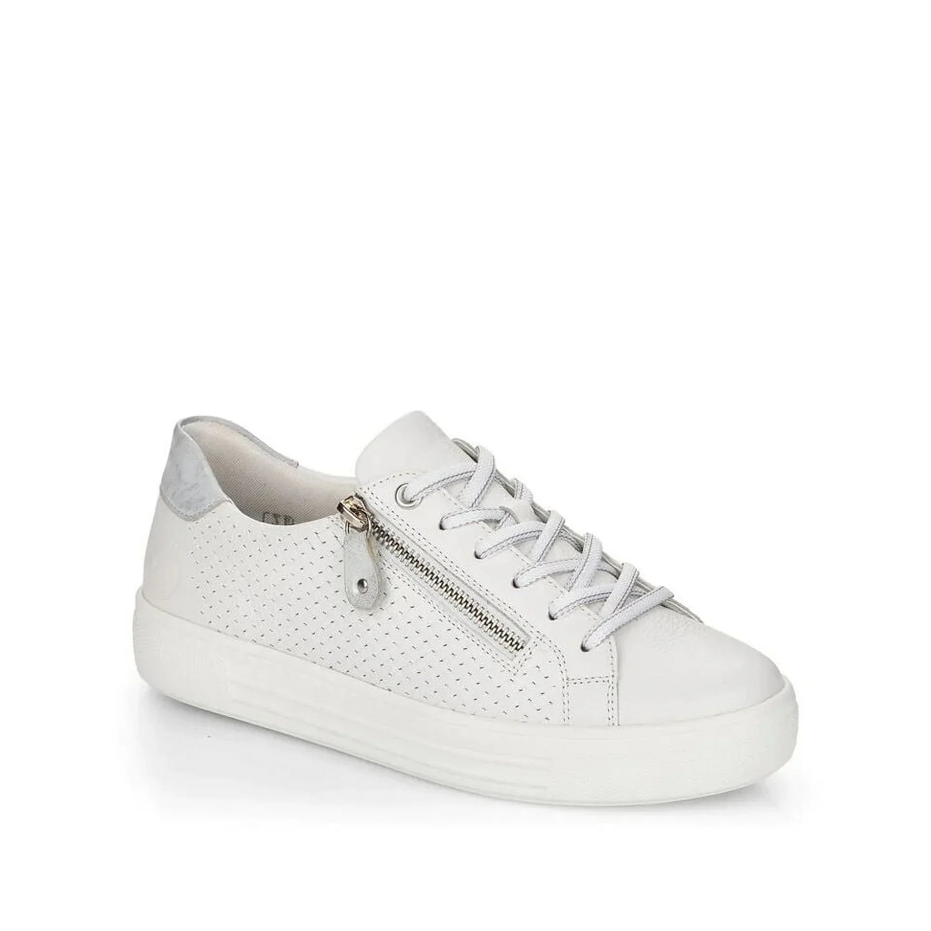 White, Women's 42 Size Lace-Up D0916-80 EU Side-Zipped Sneakers, Rieker