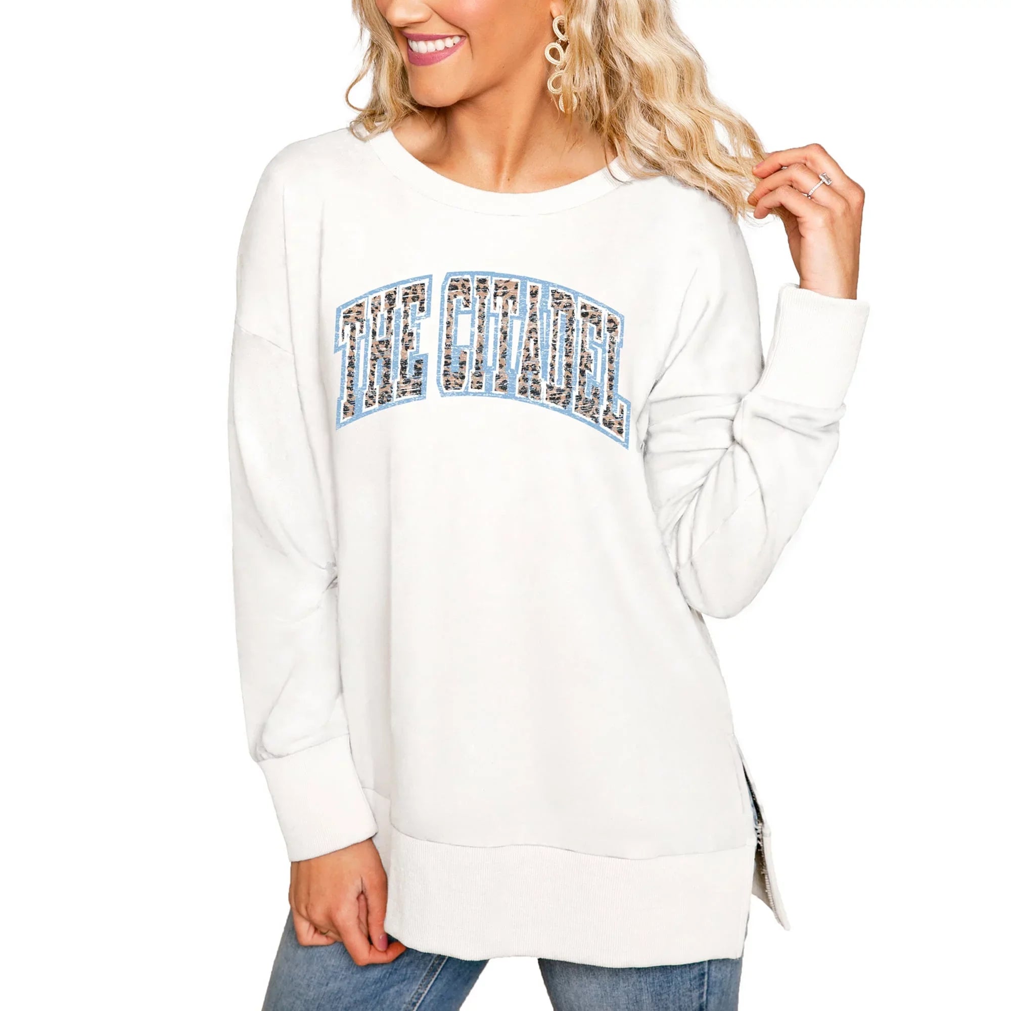 Split Side Couture Citadel Logo Bulldogs Women's Gameday Pullover Cream Team Top
