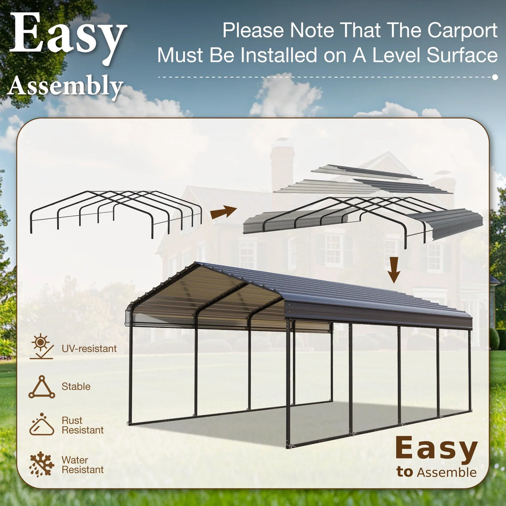 Heavy-Duty 20 Metal Steel Garage Shelter, Living Gray ft Roof, Summit Galvanized with Carport x Storage Car 12