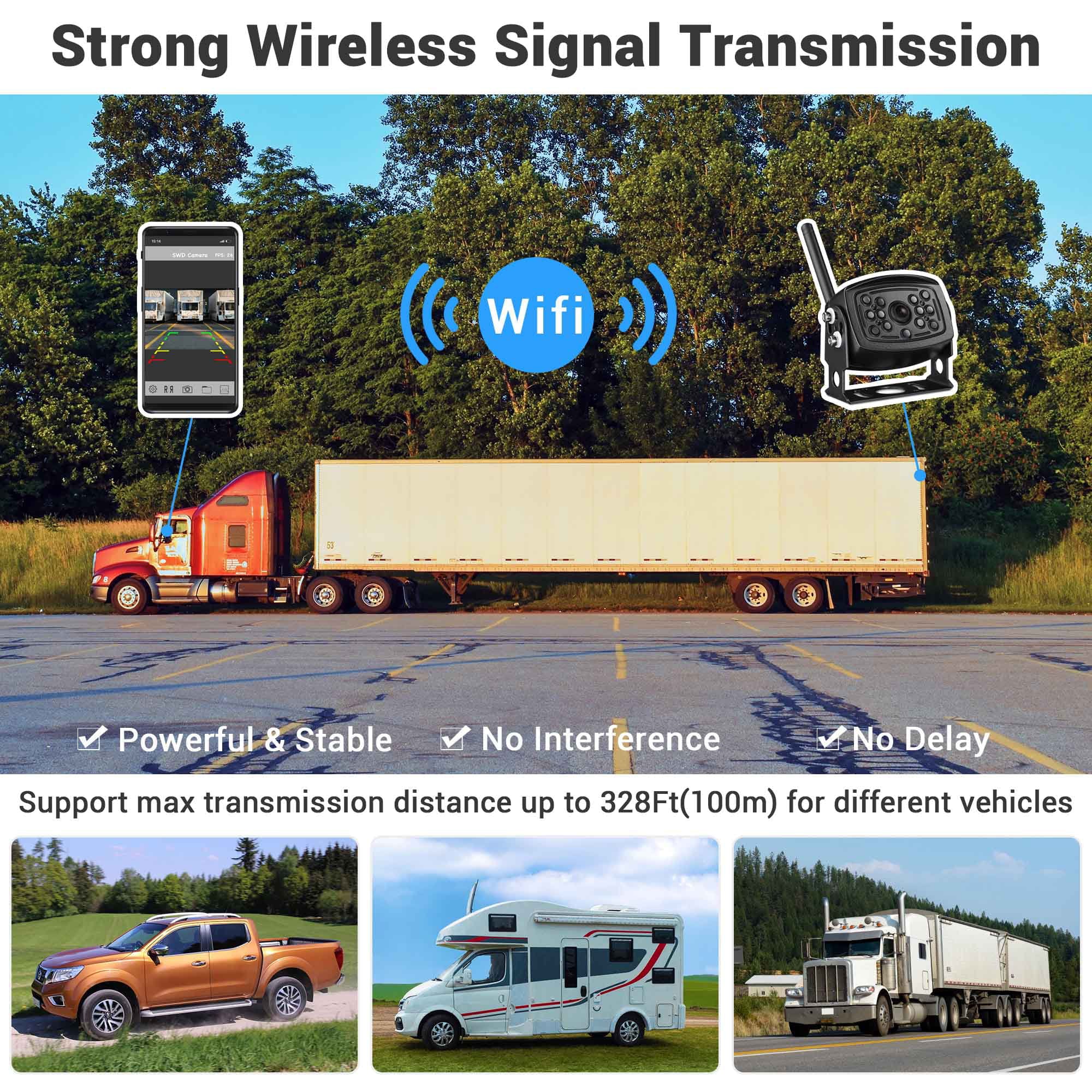 Angle Signal Trailer Truck with Digital View WiFi Yescom Backup Camera Wide Compatible Wireless RV Rear Android for Camper iPhone Waterproof