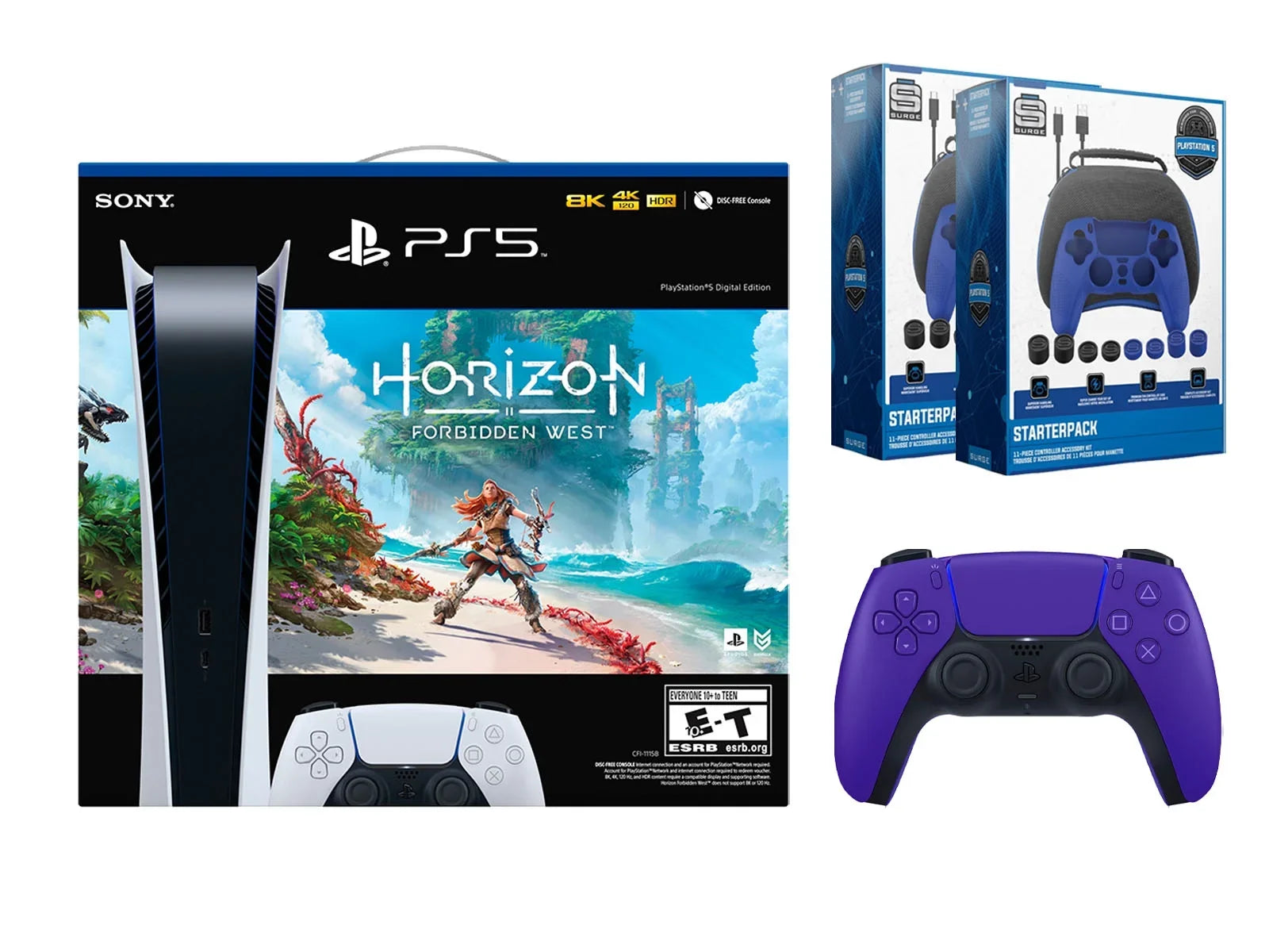 Forbidden with Pack Digital Starter Pack Kit Accessory Horizon with West Pro Bundle Purple Sony Surge 2 Extra Playstation Gamer Controller 5