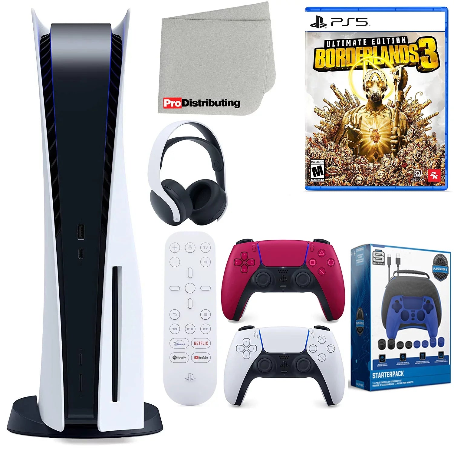 Microfiber Extra Playstation Controller, with (Sony Remote, Headset, Red Media 3 Borderlands Cosmic and Sony Disc Accessory Bundle Starter PS5 Ultimate Kit Version fabric Disc) Cleaning Edition, 5
