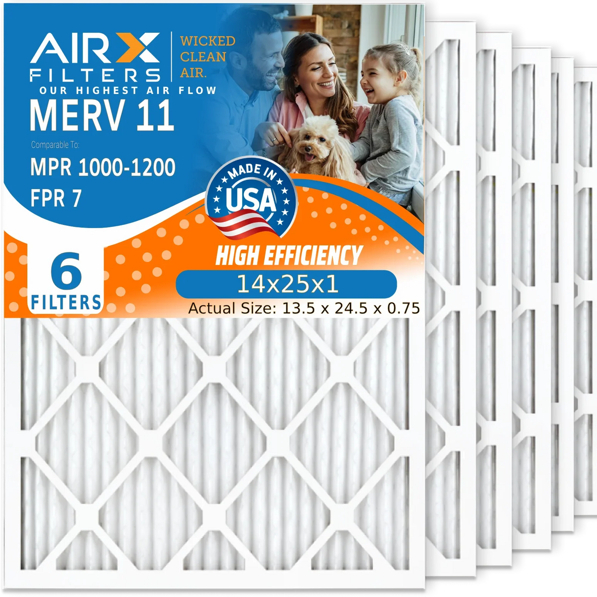 USA Made Filter Pack HVAC Filter Comparable Furnace WICKED Premium Conditioner 14x25x1 & 14x25x1 MPR 1000, 1200 AIR. MERV MPR FPR CLEAN FILTERS Electrostatic by oxygen to 6 AIRX 7 11 Filters oxygen Pleated