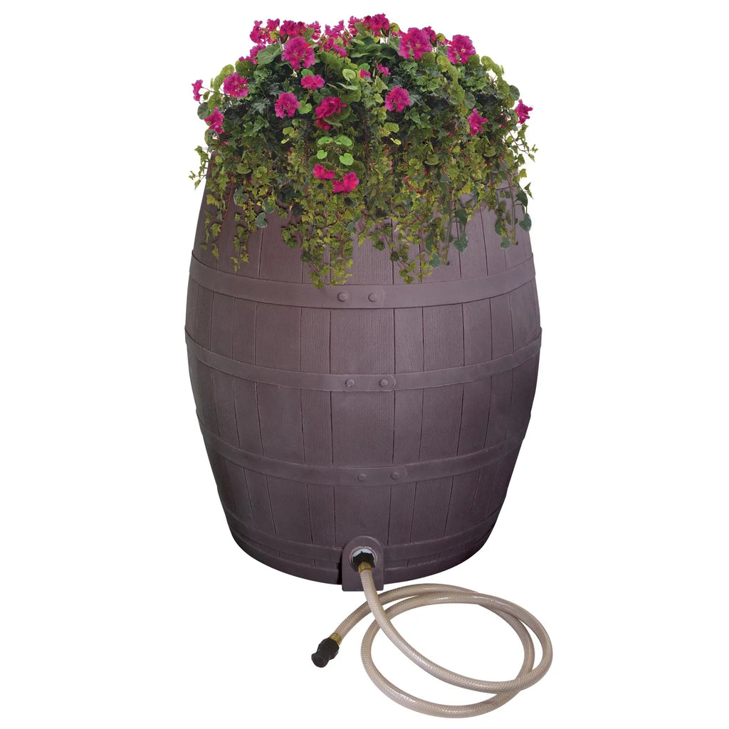 Water Design – Planter, Barrel – Hose Whiskey – 50-Gallon Flatback Includes Brown Rescue Outlet Rain Rain Diverter,