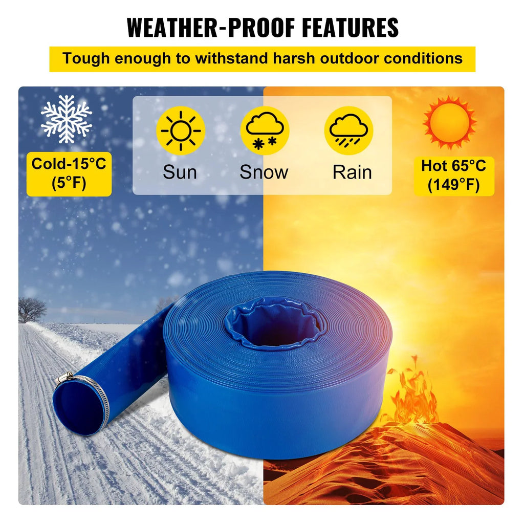 Backwash with x Water Drain & & Swimming Burst-proof, Duty 1-12" 105', Weather-proof VEVOR Flat Hose, Hose, Heavy Clamps, Fabric Pool Transfer, Hose Discharge for Ideal Lay