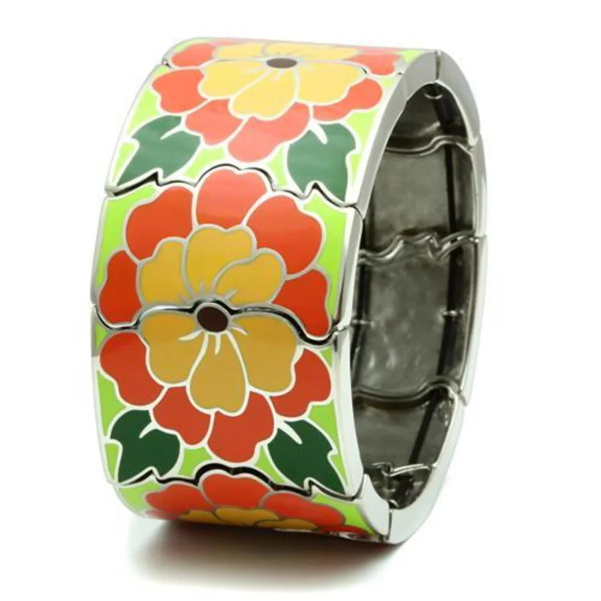 Women's Luxe Flower Designs Stainless Steel Stretch Jewelry Bracelet Designed