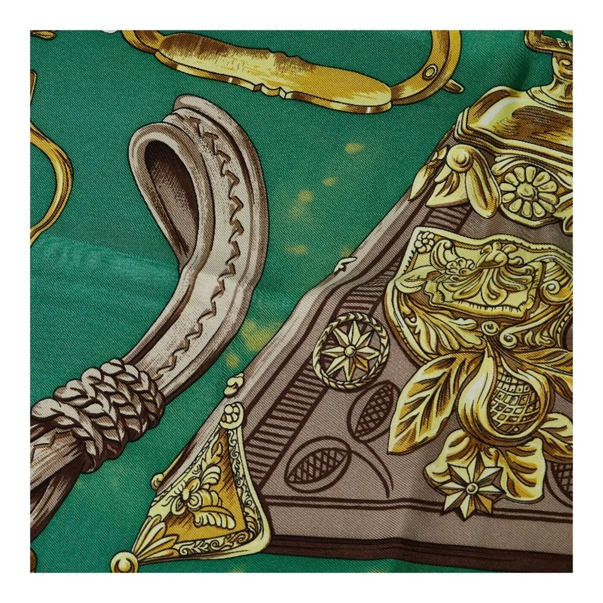 Stirrup Pre-Owned Ladies Muffler (Fair) Carre ETRIERS HERMES 90 Multicolor Horse Green Scarf Tack Pattern Silk Hermes