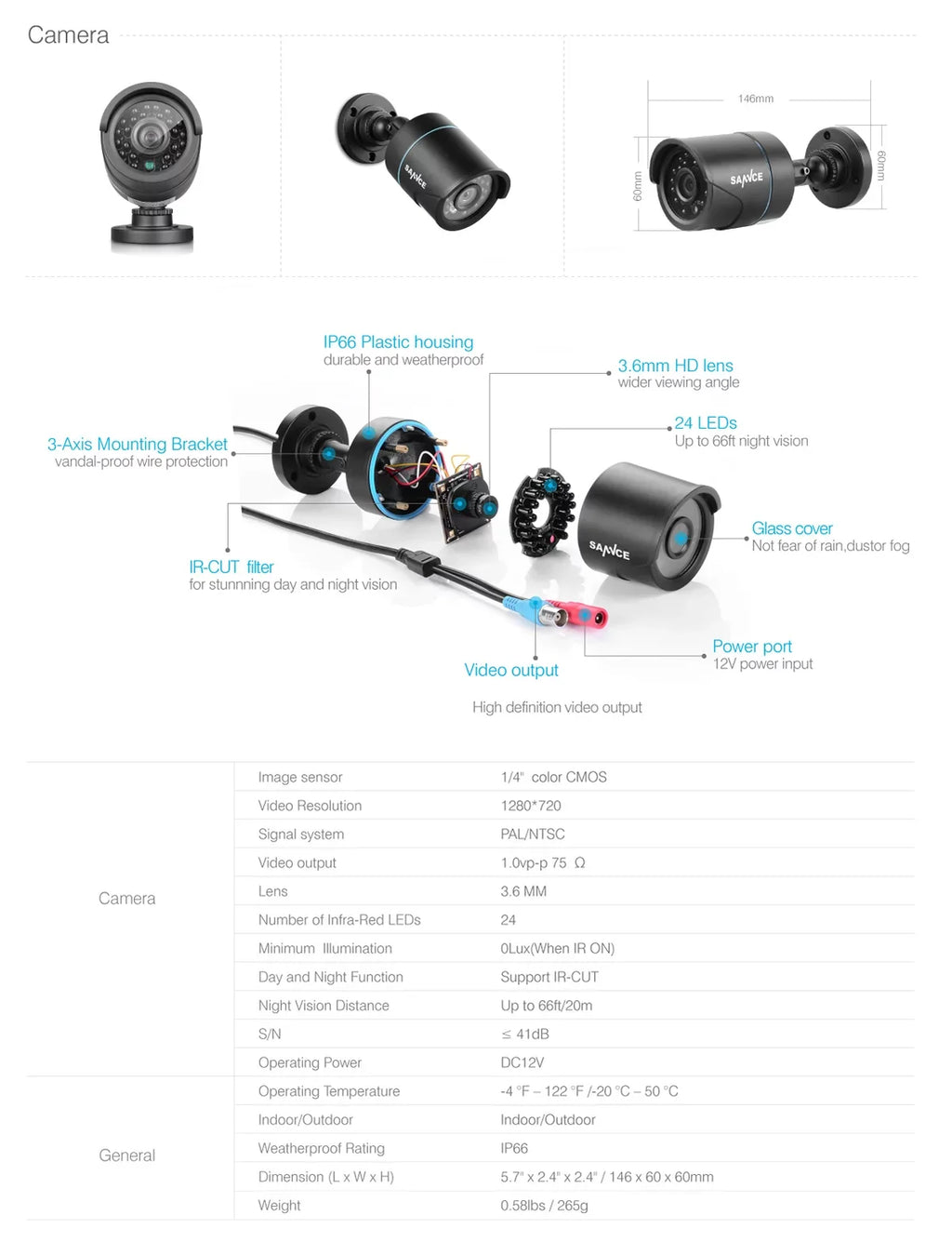 IR Security HDD with Cameras 720P 6Pcs 8CH 960H Surveillance No CCTV Included Kits System Video HD SANNCE Motion Home DVR Outdoor Detection,