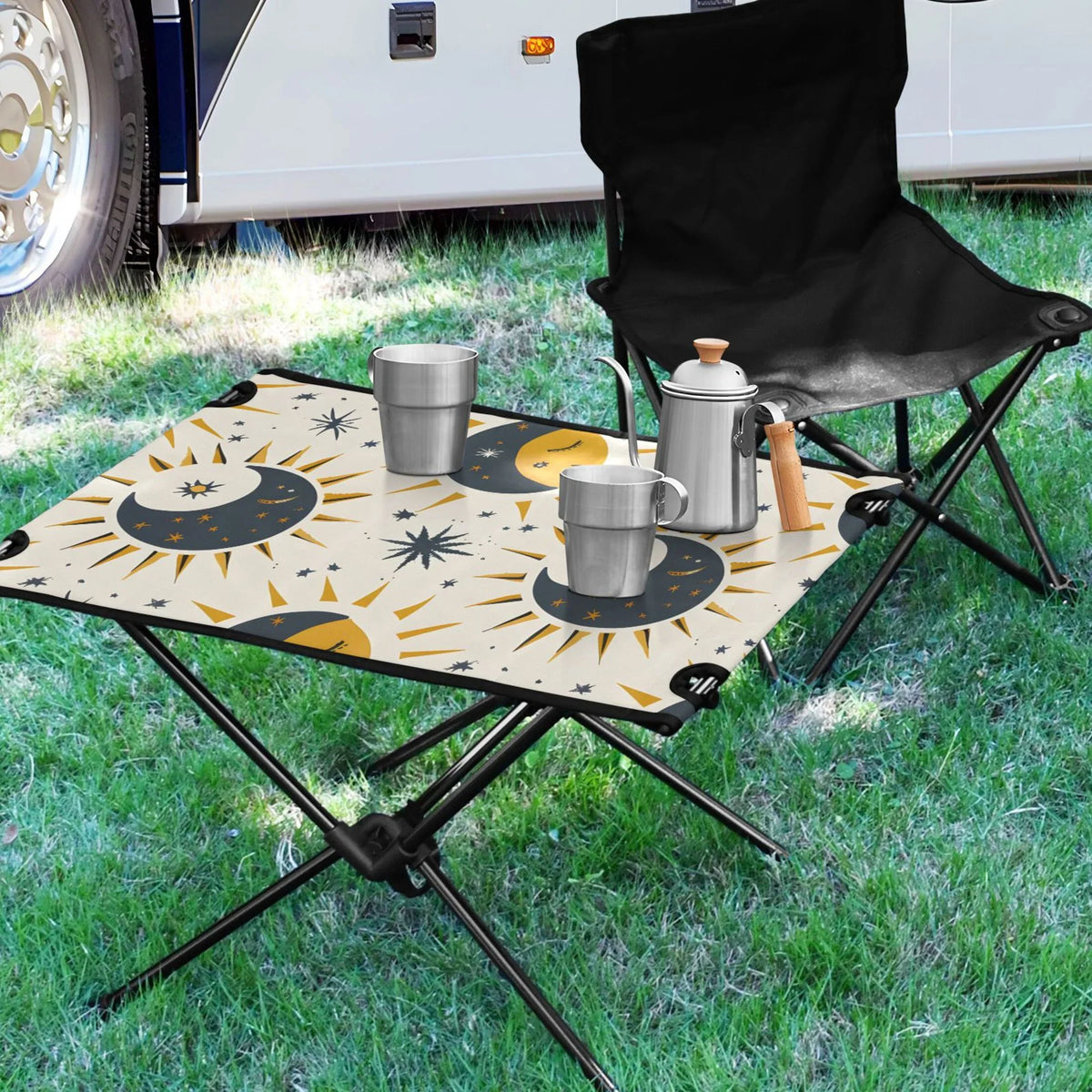 Table Folding mobile for Beach Storage Picnic Camping Table Moon with Sun and Travel Compact Table Stars Outdoor BBQ Fishing Bag