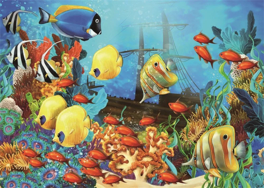7x5ft Bubble Wallpaper GreenDecor Coral Underwater Water Fish World Sweet Photography Gir Ship Background Backdrop Boys Cartoon Aquarium Interior