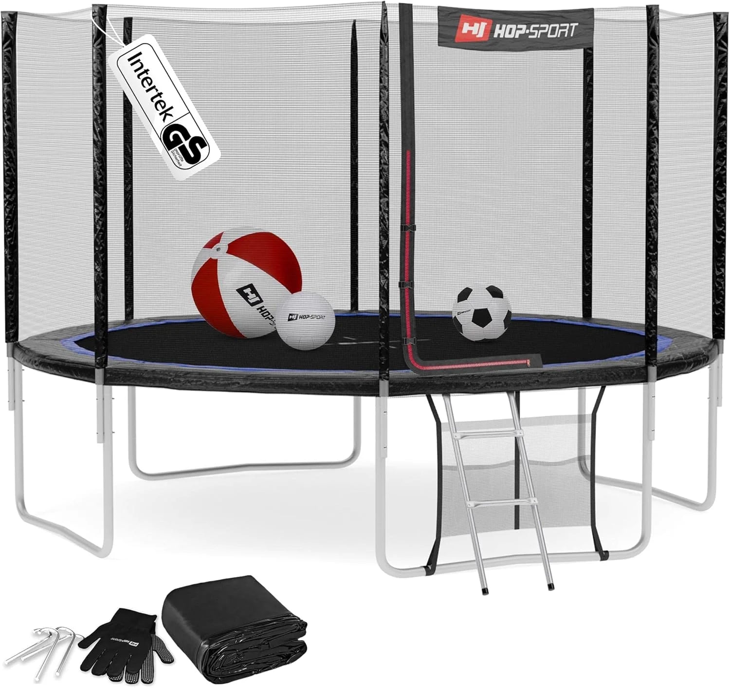 Hop-Sport Trampolina Ogrodowa – Komplet Trampoliny Z Podwójnymi Nogami W Kształcie Litery "U", Zewntrzną Siatką, Matą Do Skakania, Drabinką Ora Dodatk