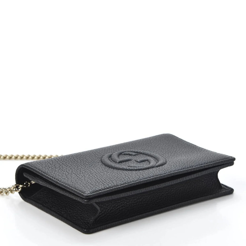 Gucci Bag Cross Leather Wallet Black Body on Soho Chain