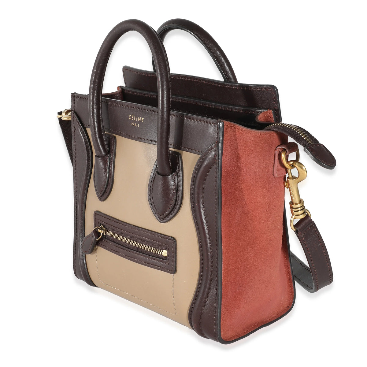 Leather Burgundy Suede Tri-Colour Brown Celine Nano Beige Luggage Pre-Owned