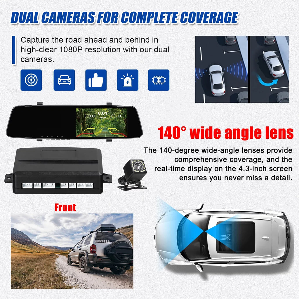 Rear Dual Camera 4.3 Dazzduo Camera,Camera Reco 4.3 Dash Screen Inch Radars Dash Dual 1080P Screen Rear Dash Cam Support Radars Rear Rear Dash Camera Inch 4 Inch Radars Reverse DVR Reverse