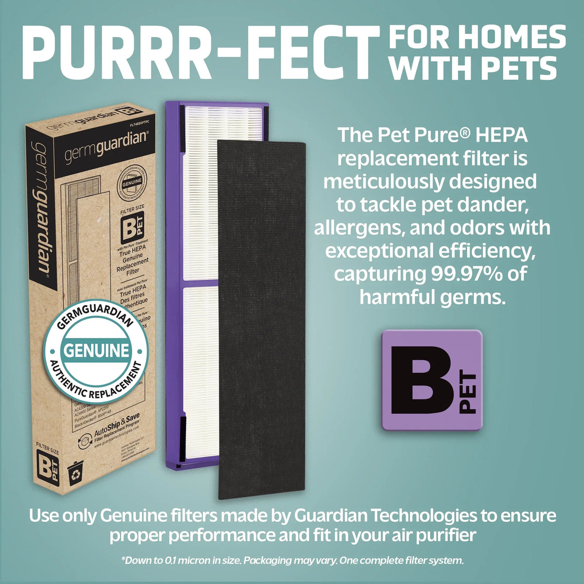 FLT4850PT4PK and B, AC4800 Pure AC4900, Replacement GermGuardian Filter FLT4850PT4PK, atmospheric HEPA Purifier 4-Pack, AC4300, for Pet