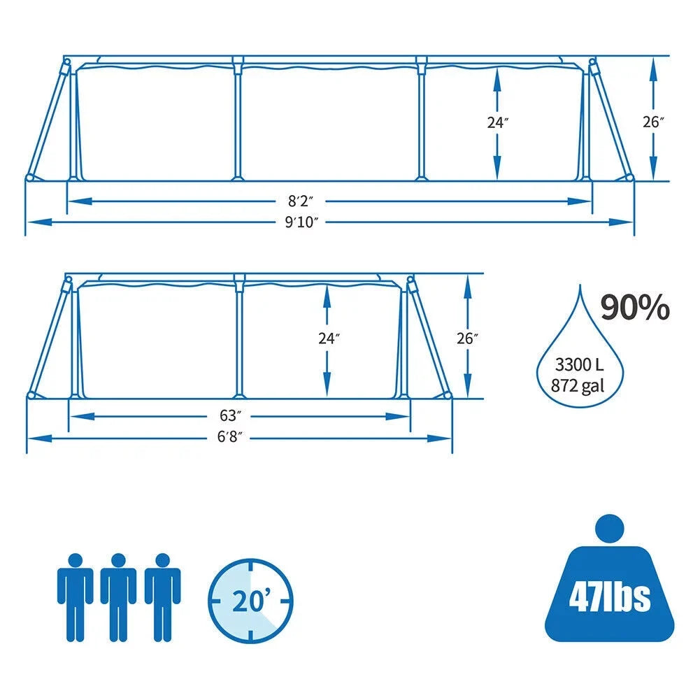 Kids Above Adults Ground Frame Family for Pool, Rectangular Swimming Pool Outdoor Pool, Large Metal