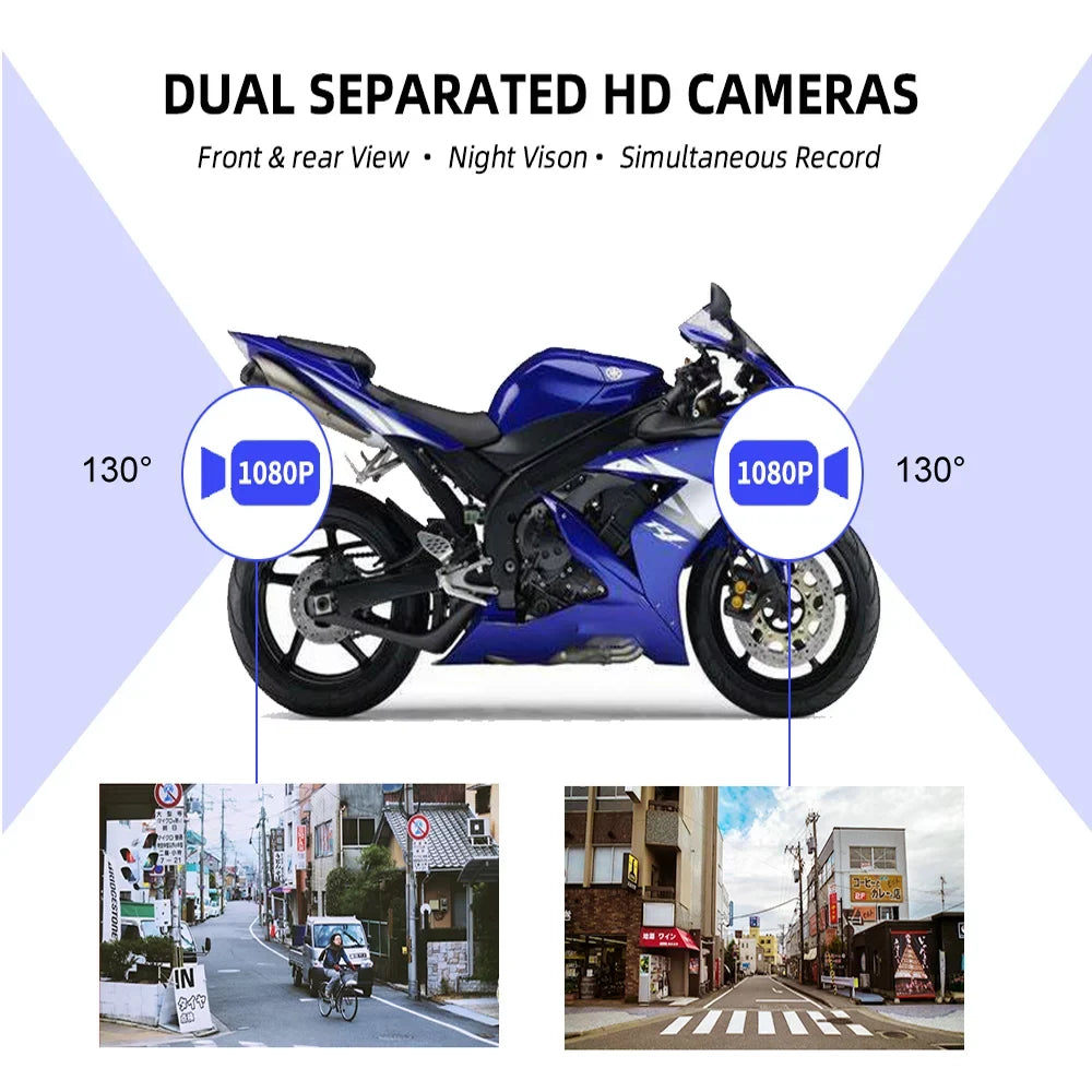 No 1080P VSYSTO & Channels Recording, Cam, G-sensor 2 Front Loop Motorcycle Angle Video Recorder, Camera Wide WiFi Screen HD Dash Rear Vision Driving Night 130°