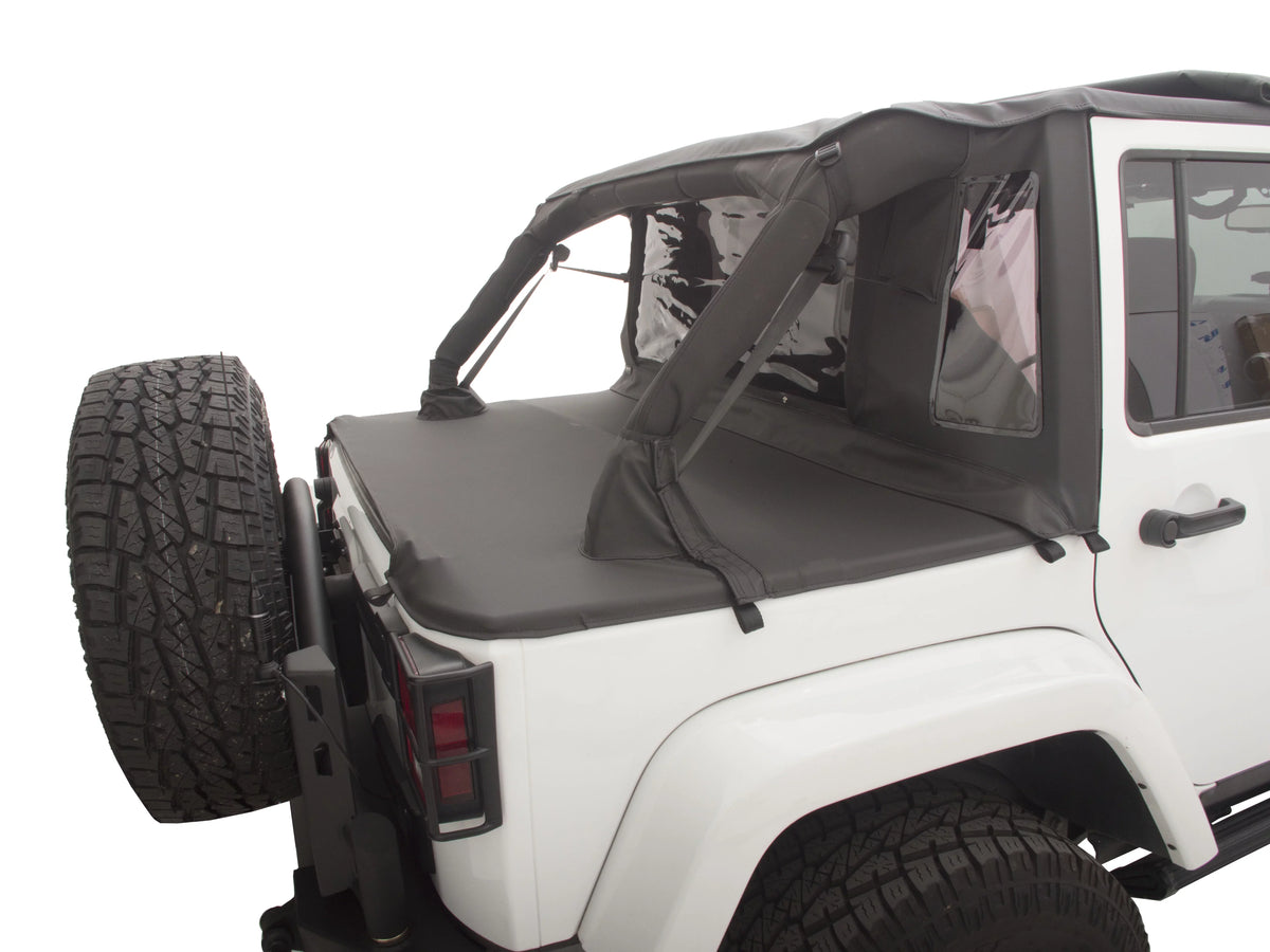 990235 RealTruck by Jeep Rear Cover Door, Soft With Trailview For Tonneau Black 2 Diamond Top 2007-2018 Wrangler Rampage Style