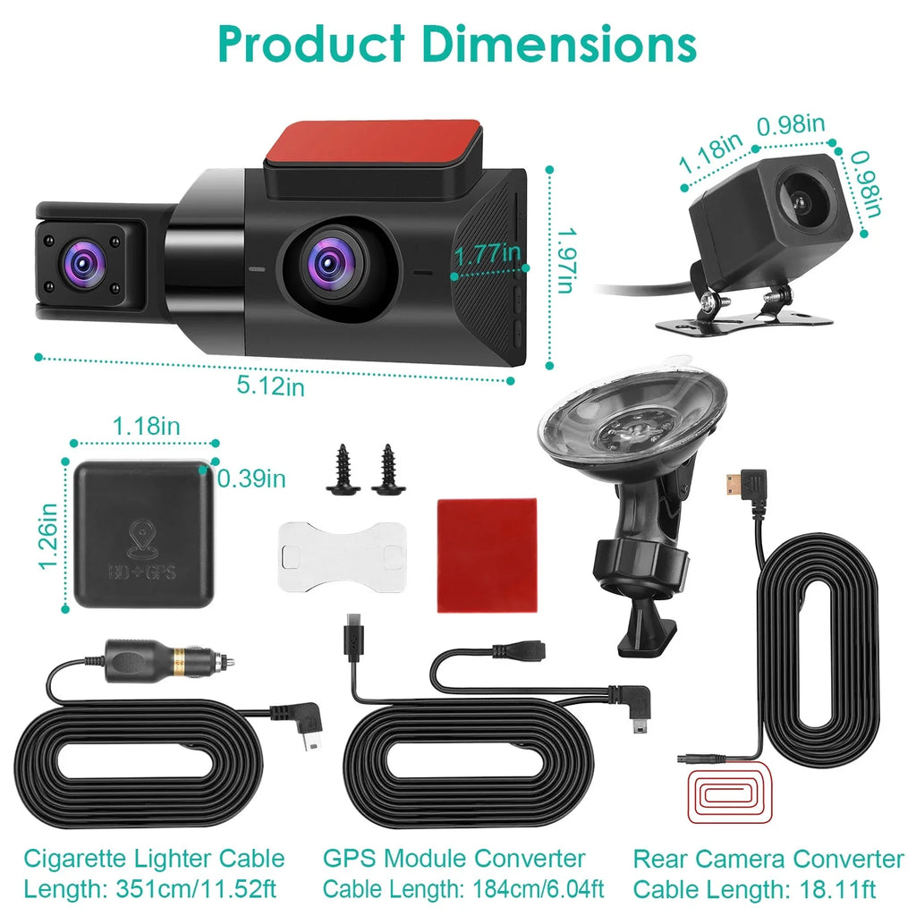 iMounTEK Car G-Sensor GPS Video 140° Car Angle Monitor Dash Parking Night HD 2K DVR Recorder Recording Dashcam Vision Loop Full with Cam