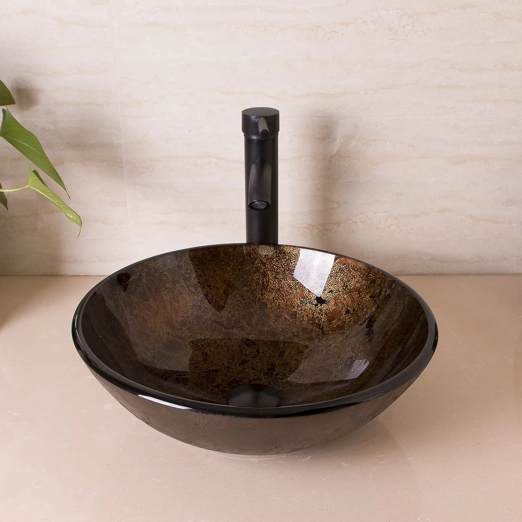 with Drain Sink Wonline Glass Sink Up Vessel Come Tempered ORB Wash Artistic Combo Pop Set,