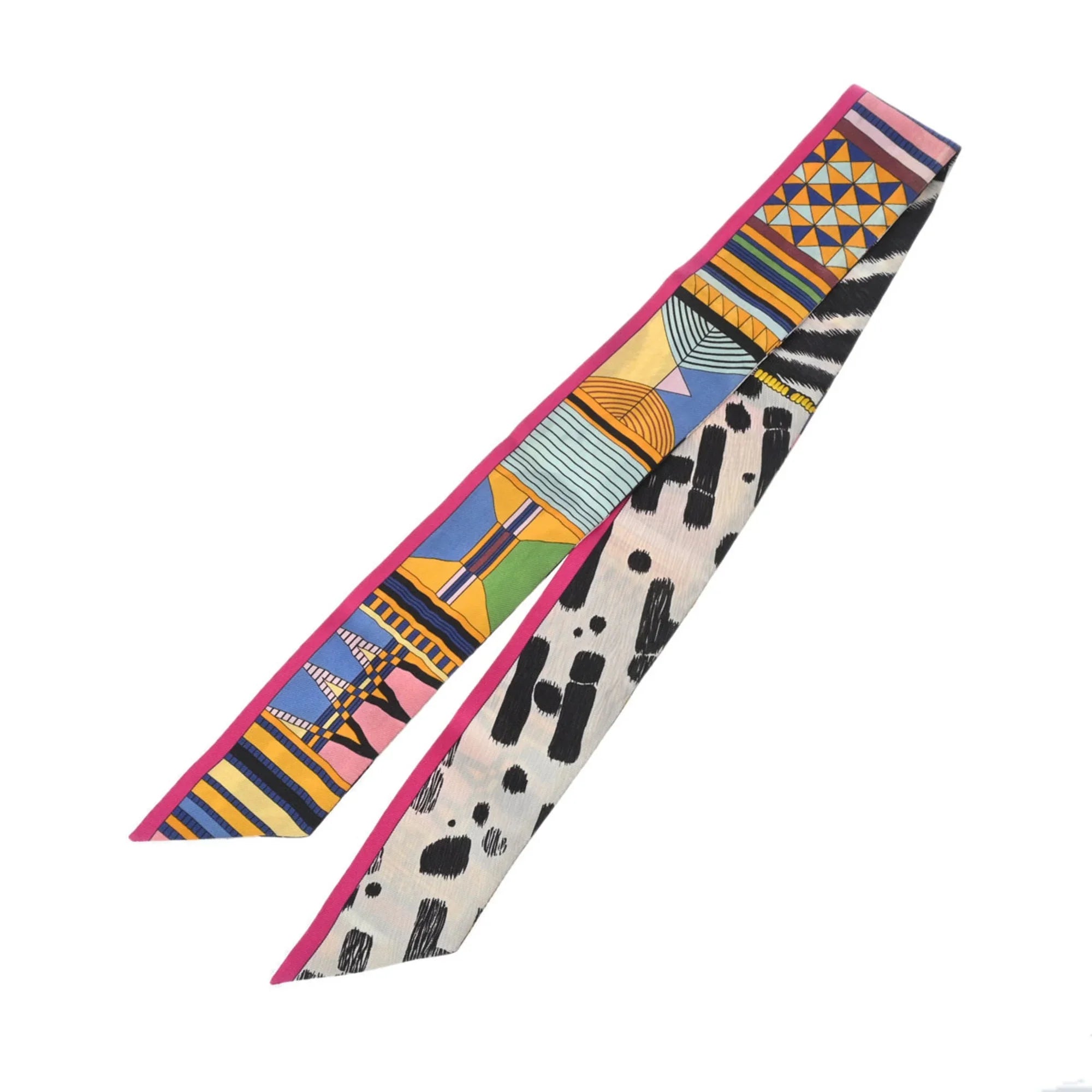 (Good) Tag Muffler PELAGES Old HERMES - Women's Grey/Black/Multicolor Scarf ET Silk 100% CAMOUFLAGE Twilly Pre-Owned