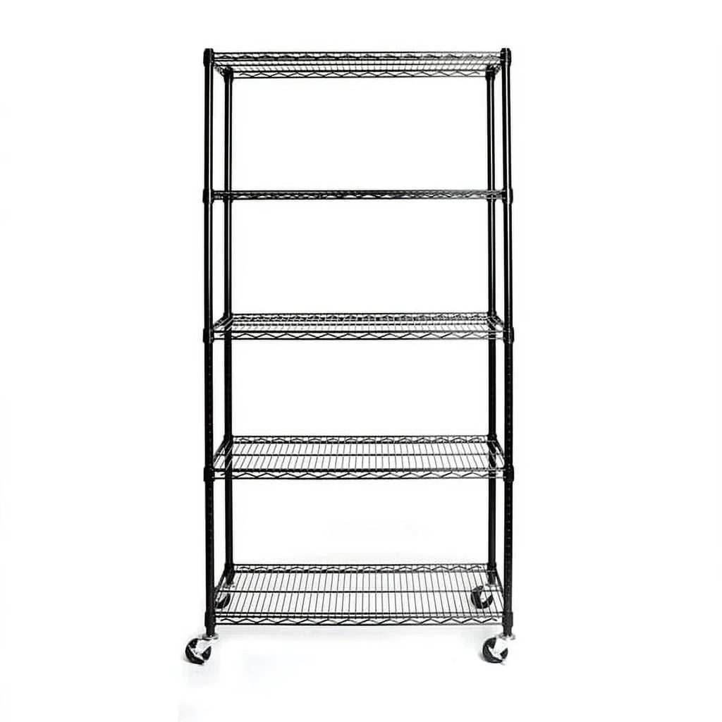 Fithood Shelving NSF-Certified 5-Tier with Wire Steel Black Wheels