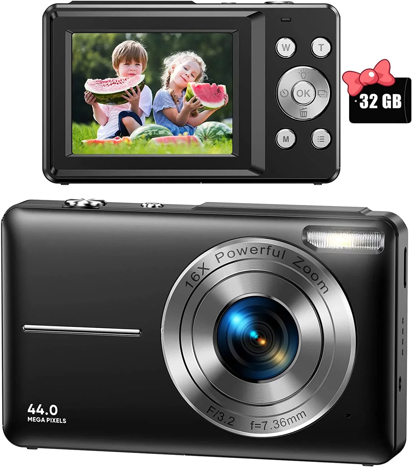 Compact Camera Camera, 1080P Point SD 32GB 16X Zoom, Camera Digital Digital Digital Kids with for Video FHD