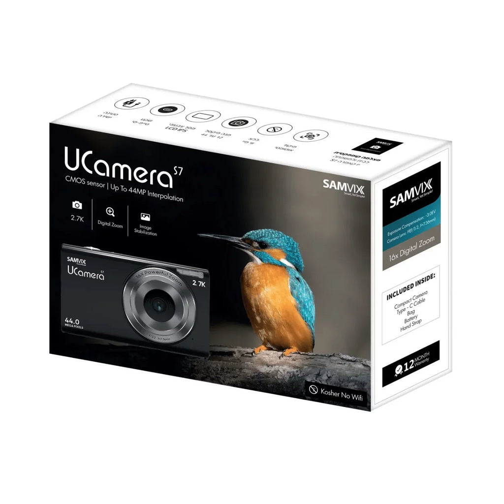 Video, Digital Wifi, 44MP S7 Camera No Bluetooth Samvix UCamera No Kosher with