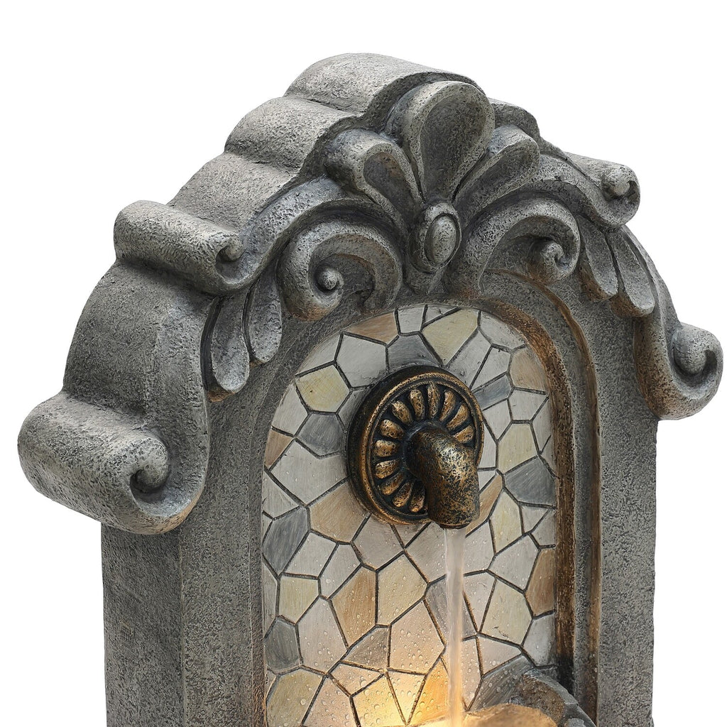 Wall Gray Lights 27" Freestanding Mosaic Resin Outdoor with LuxenHome Fountain Water H