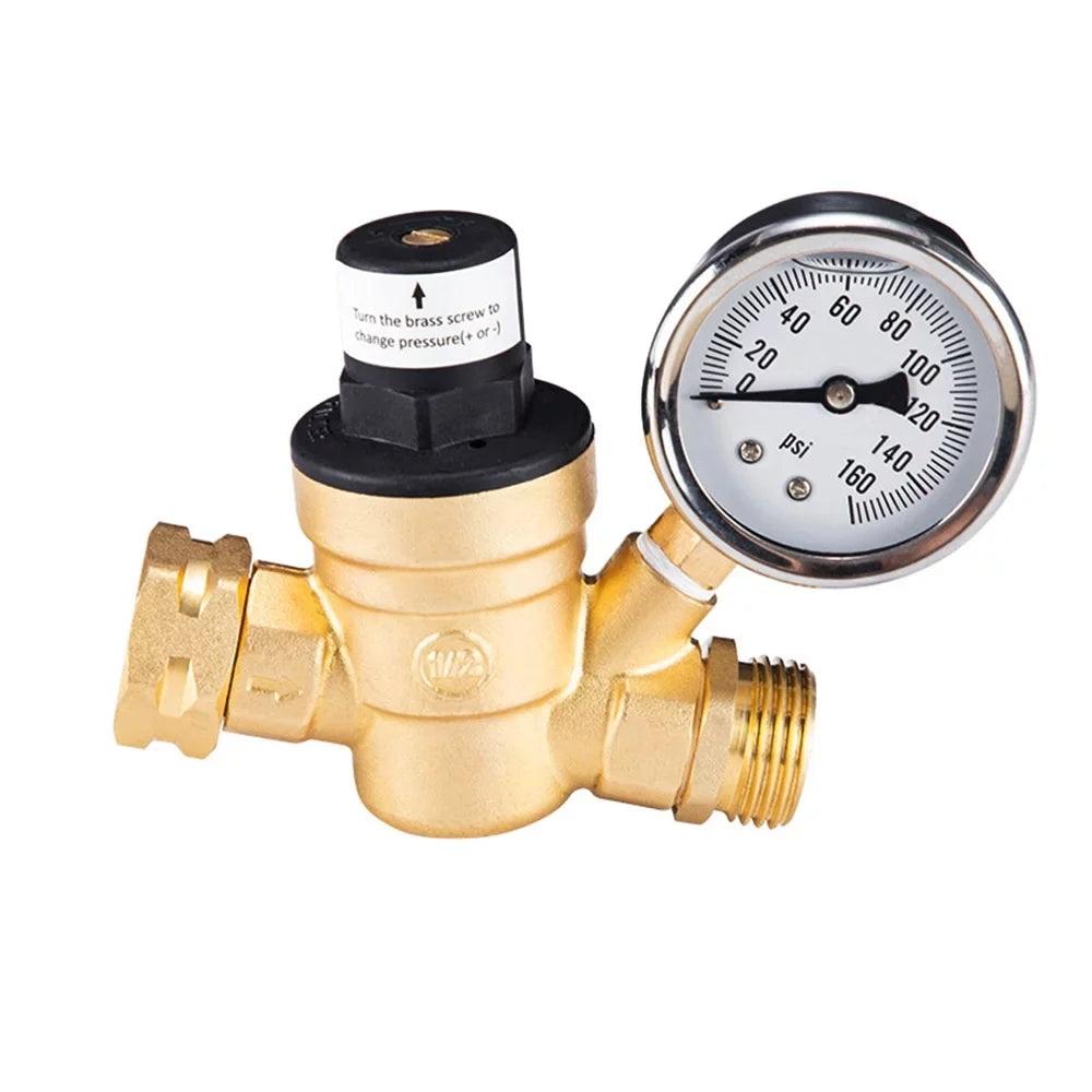 for Regulator Travel Adjustable - Screened and RV and Brass, Water Valve Gauge Pressure Lead-Free Filter, Ideal 0-160PSI Trailers with Inlet