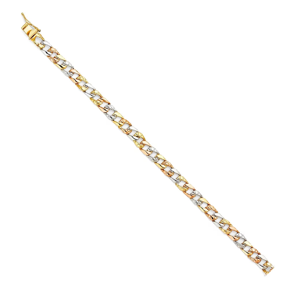 Cuban Bracelet | - Bracelets Gold 6.3 Stamp Nugget Chain for Gift | Color Men’s Women Tri for and 14k Jewelry Link 3C Gold Elegant Men| Weight 7"