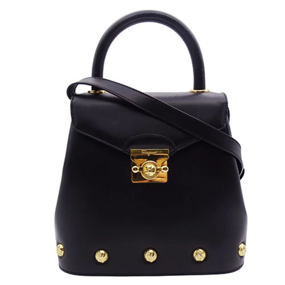Ferragamo (Good) Pre-Owned Black Shoulder Salvatore Handbag Bag Ladies 2way