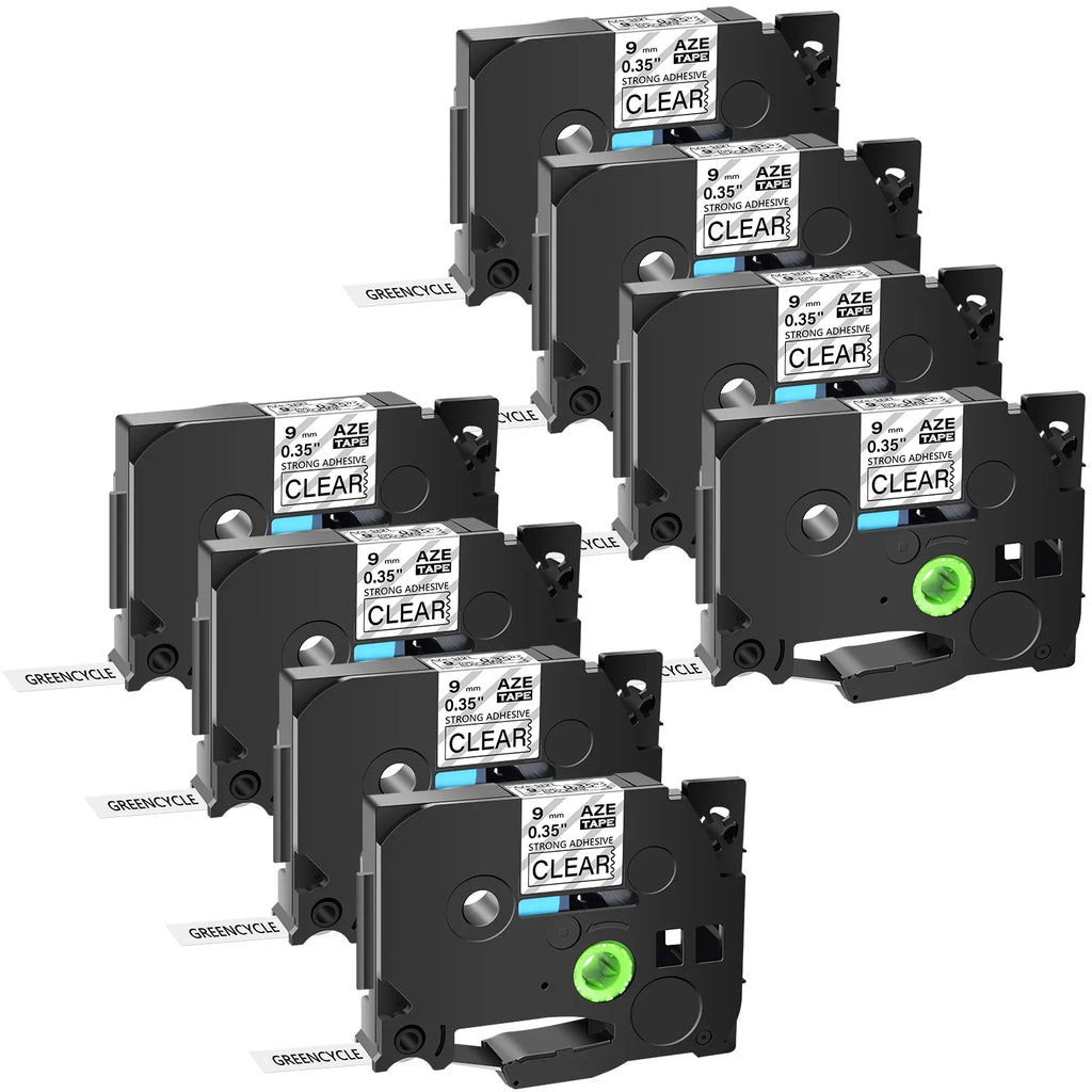 GREENCYCLE use Clear Extra 8 9mm Label TZe-121 0.35'' Label PT-D210 8m Compatible on P-Touch Laminated Strength Pack D400 TZ-S121 TZ-121 Tape Black for TZe-S121 26.2ft in D600 Maker Tapes Brother