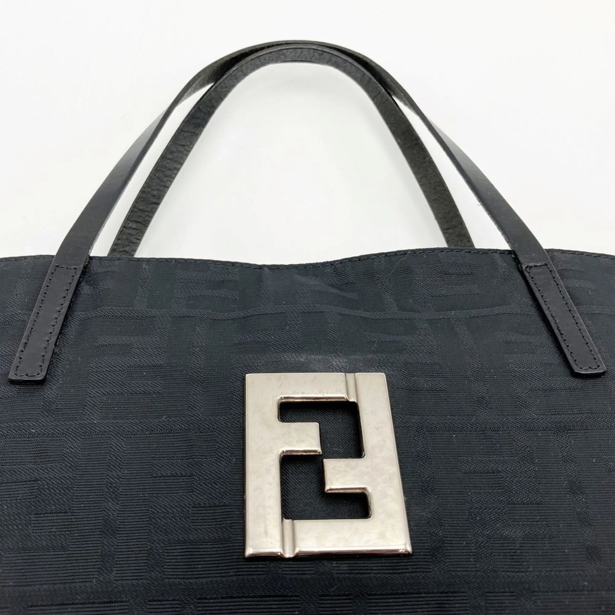 FENDI pattern nylon canvas handbag tote (Good) Zucca 15786 bag Pre-Owned black ladies