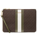 / (Brown Michael Logo Kors Pouch Wristlet Women's Print Jet Large Zip Set Canvas Olive)