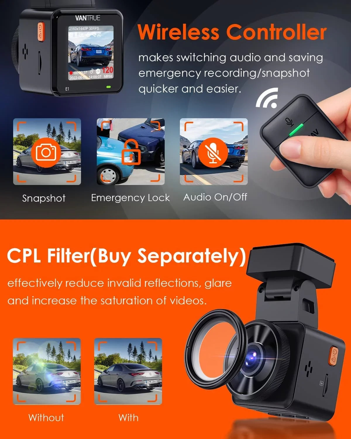 and Max Buffered WiFi Wireless Night with APP, Support 24 Motion Controller, Vision, Voice GPS Car Hours Parking Mode, Camera, E1 Mini Dash Detection, Dash Control Vantrue Front Cam 512GB 2.7K Speed,