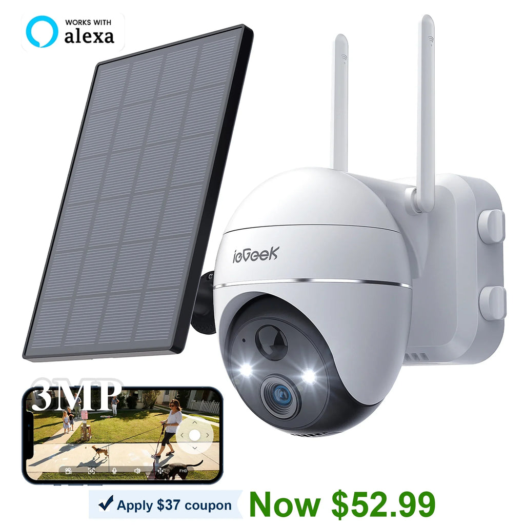Surveillance Night with 360° WiFi Outdoor Home Cameras Battery Wireless Detection, Solar View Color 2K/3MP Spotlight, Alexa Work Powered Security Camera, Vision, PTZ Motion Solar PIR Outdoor,