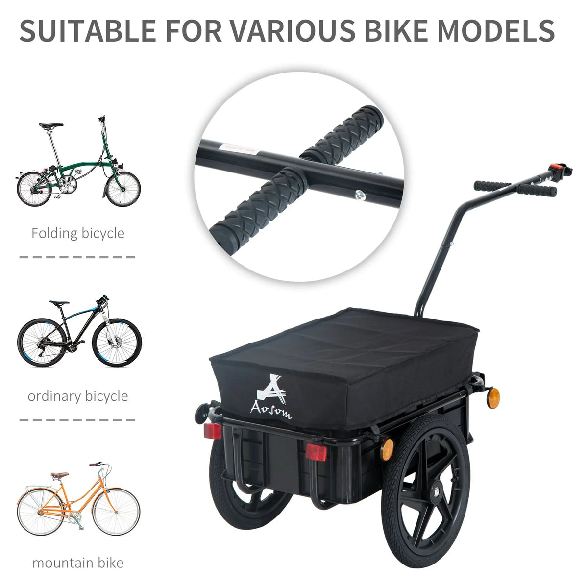 Aosom Enclosed Wheel - Black Bicycle Cargo Frame Internal Trailer Double