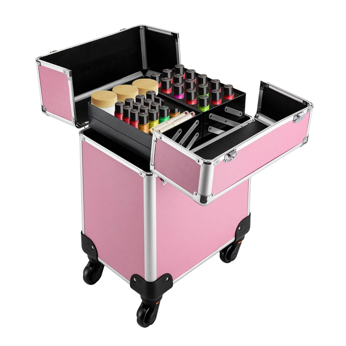 Storage Organizer (Pink) Cosmetic Case Box Trolley Makeup Professional Train ZhdnBhnos Extendable Rolling