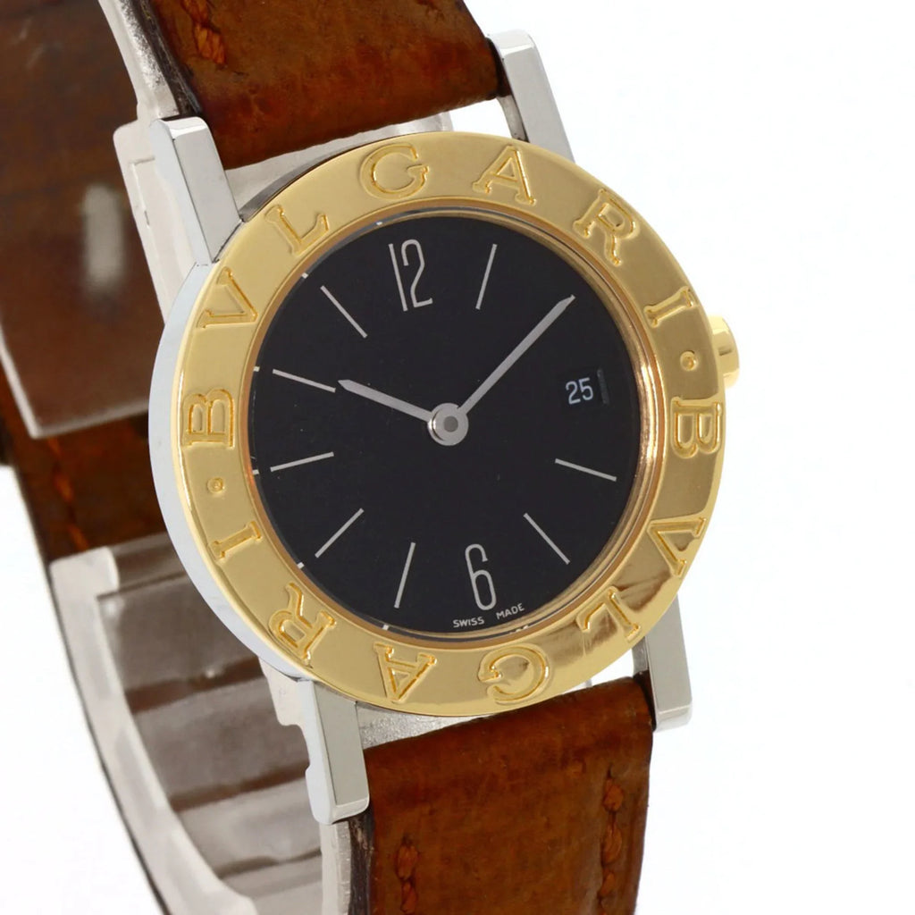 (Good) Ladies Stainless BVLGARI Pre-Owned Steel/Leather/K18YG BB26SGL Watch