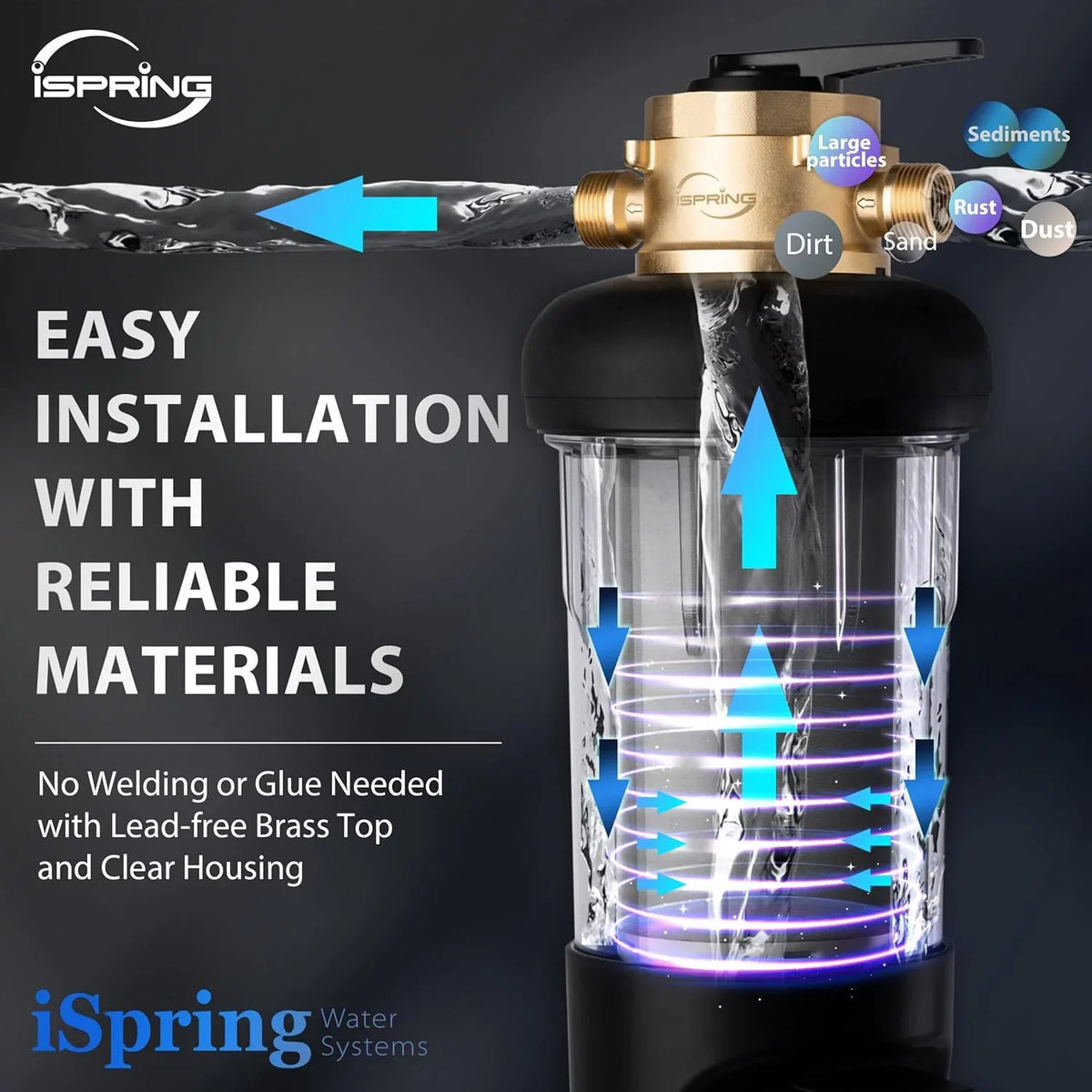 WSP100ARJ-BP Spin-Down Auto Upgraded Clear Sediment Whole Filter with iSpring Flushable and Microns Reusable, House Water Touch-Screen Jumbo Modes, Size, Housing, 100 Flushing, Bypass, Prefilter, 4
