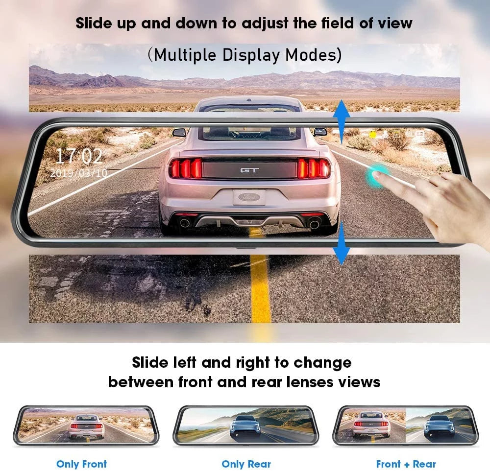 Dash Assistance, Mirror Camera, Vision, Super Motion Kit 10" Night Cars, Rear Recording for View, and Backup 1080P Front Screen Loop Dash Cam Touch Camera Dual Detection,Reversing