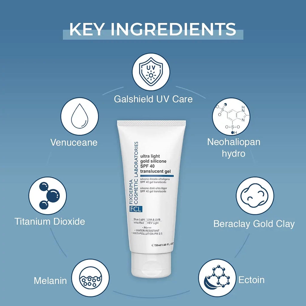 Acne Prote FIXDERMA Body Sunscreen LABORATORIES Translucent | Moisturizer & Gold Sun Face Light Gel Ultra | for SPF Skin Screen Silicone Prone | for COSMETIC 40