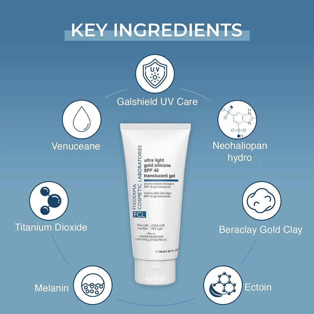 Acne Prote FIXDERMA Body Sunscreen LABORATORIES Translucent | Moisturizer & Gold Sun Face Light Gel Ultra | for SPF Skin Screen Silicone Prone | for COSMETIC 40
