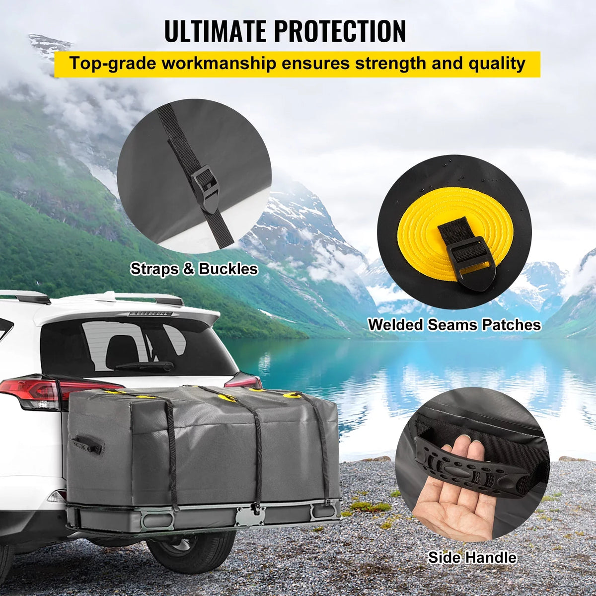 Carrier Hitch Waterproof Cargo Hitch Hitch Bag SUV Duty Feet), Heavy Bag, Fits Truck Carrier 840D for Car Basket BENTISM Straps, 60"x24"x26" (22 Vans Cubic Reinforced Cargo with ,